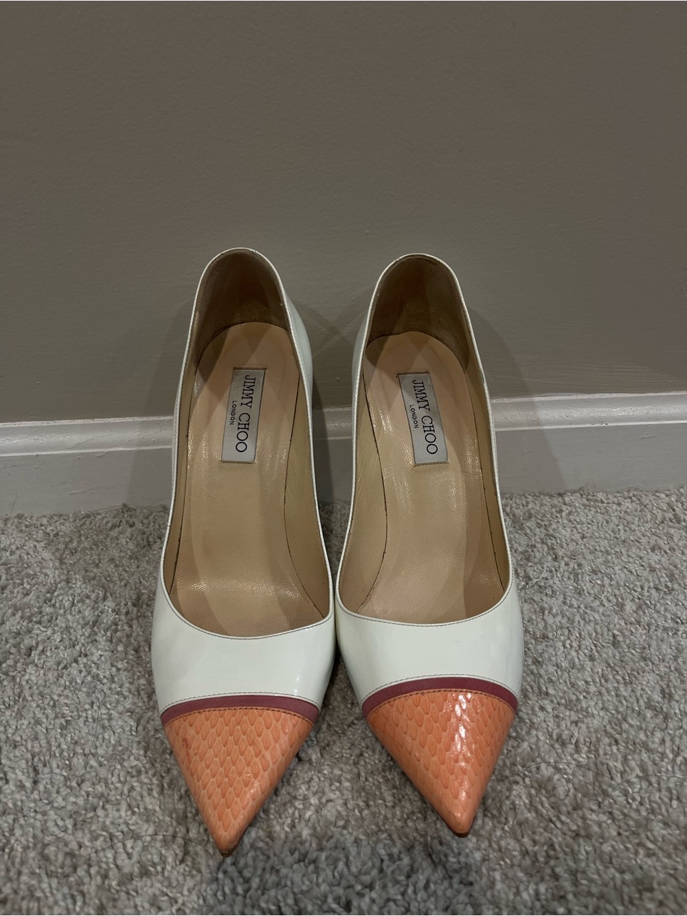 Jimmy Choo Capri White Sorbet & Grapefruit Pointy Toe Pumps, Size 40 - Picture 1 of 7